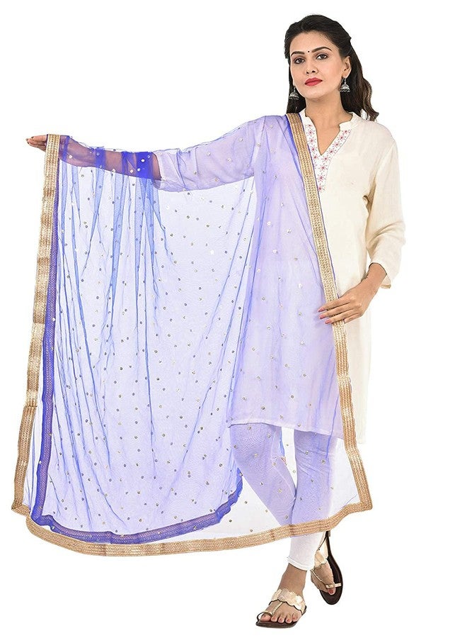 themilestocks TMS Woman's Embellished Net Dupatta Scarf Shawl Wrap Soft Indian Bridal Wedding (Royal Blue), 87 Inches X 44 Inches || 220 cm X 112cm - Image 2